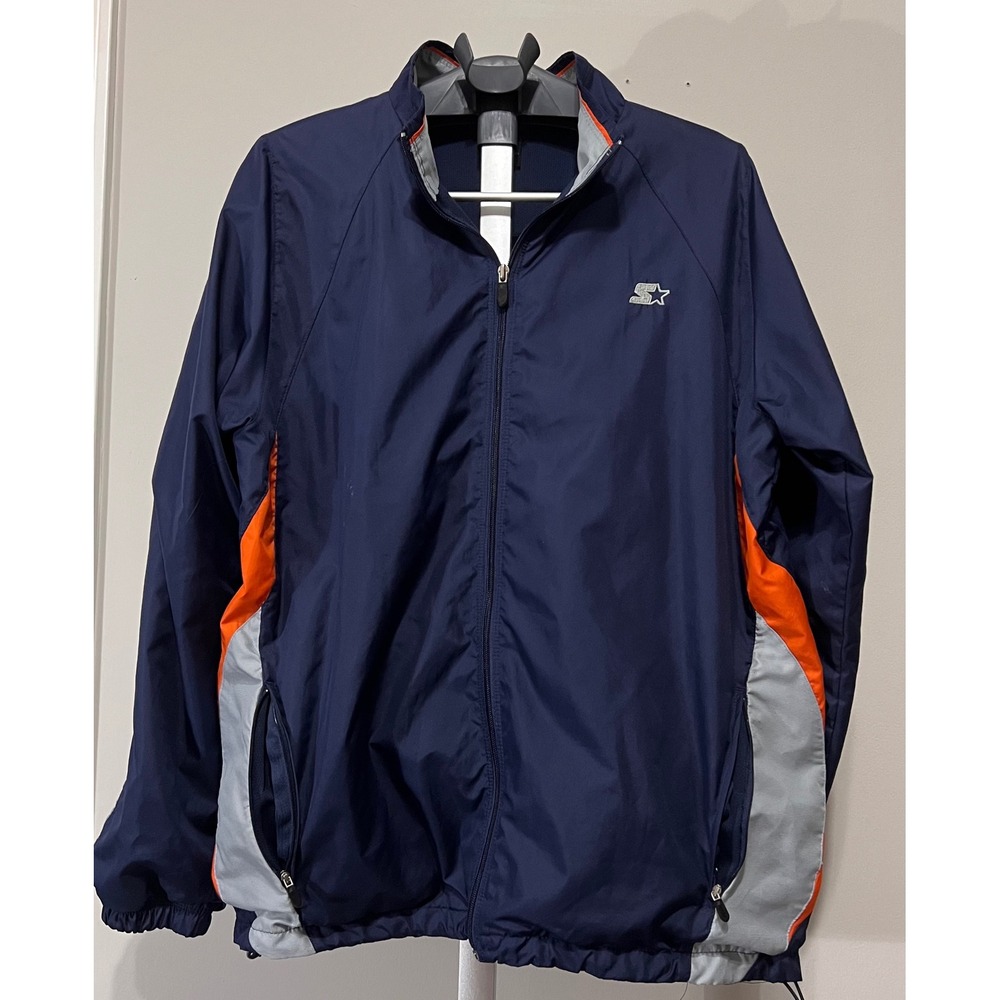 Starter Mens Windbreaker Jacket Navy Blue Orange Grey Full Zip Mesh Lined Size M